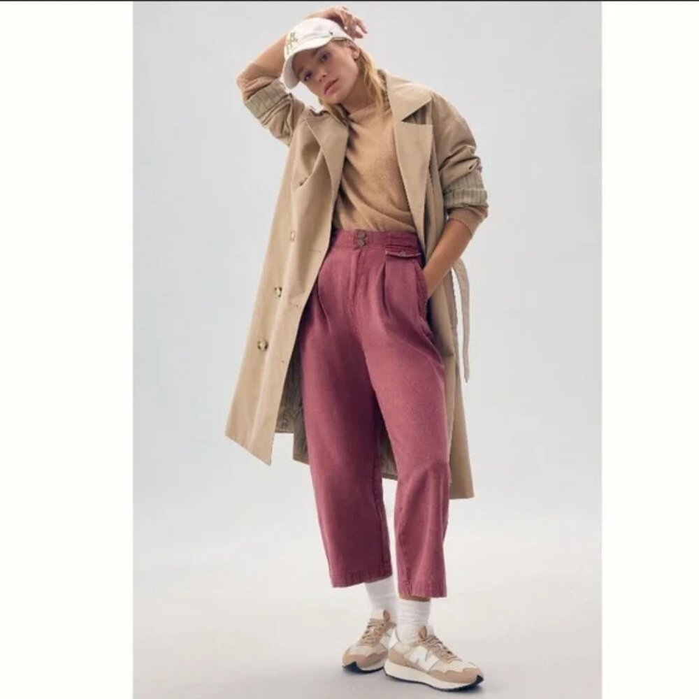 Anthropologie Pilcro High-Rise Pleated Crop Trousers Pants Pocket XL